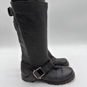 Marni Slouchy Soft Black Buttery Stretch Leather Moto 38 8 Lug Sole Buckle Boots